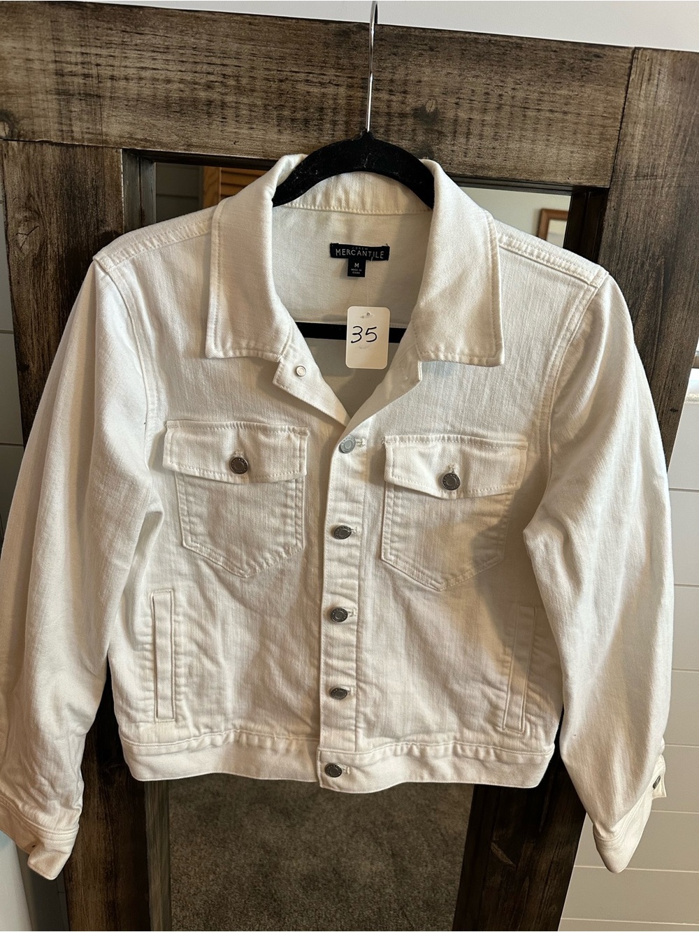 J.Crew Mercantile White Denim Jacket Women’s Medium Stretch Trucker Jean Coat